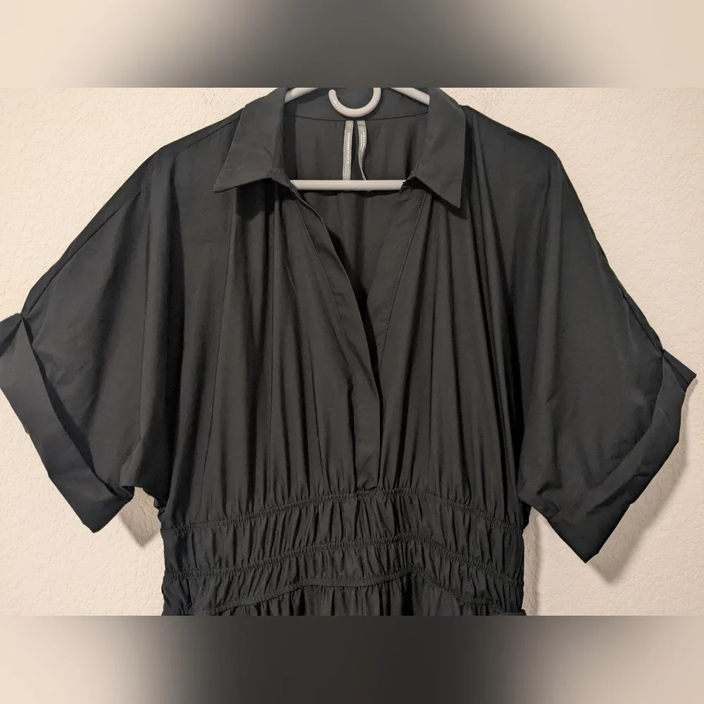 Anthropologie Black Cotton Short Sleeve Tiered A-Line Somerset Maxi Dress LG - Picture 6 of 11